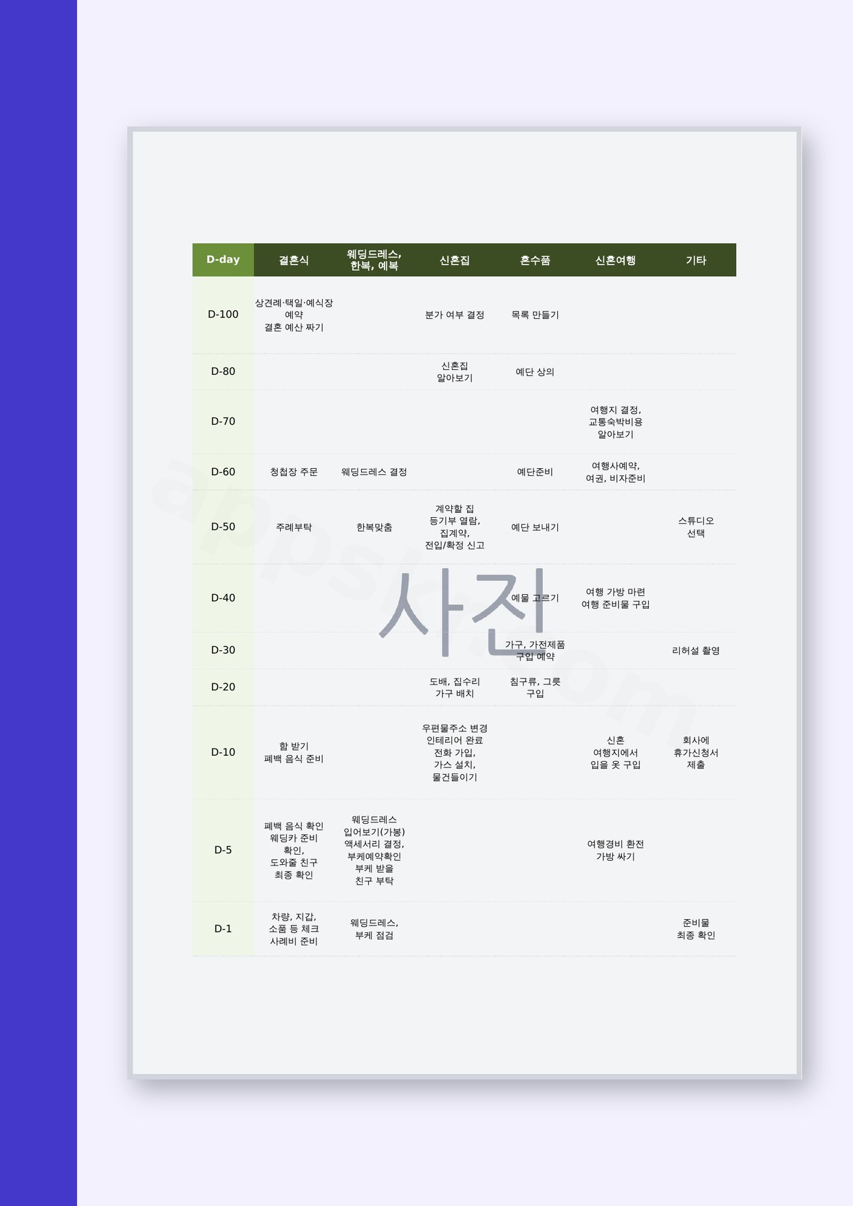 결혼준비 체크리스트 D-100, 휴대폰으로 고치고 한 장으로 인쇄하기 미리보기